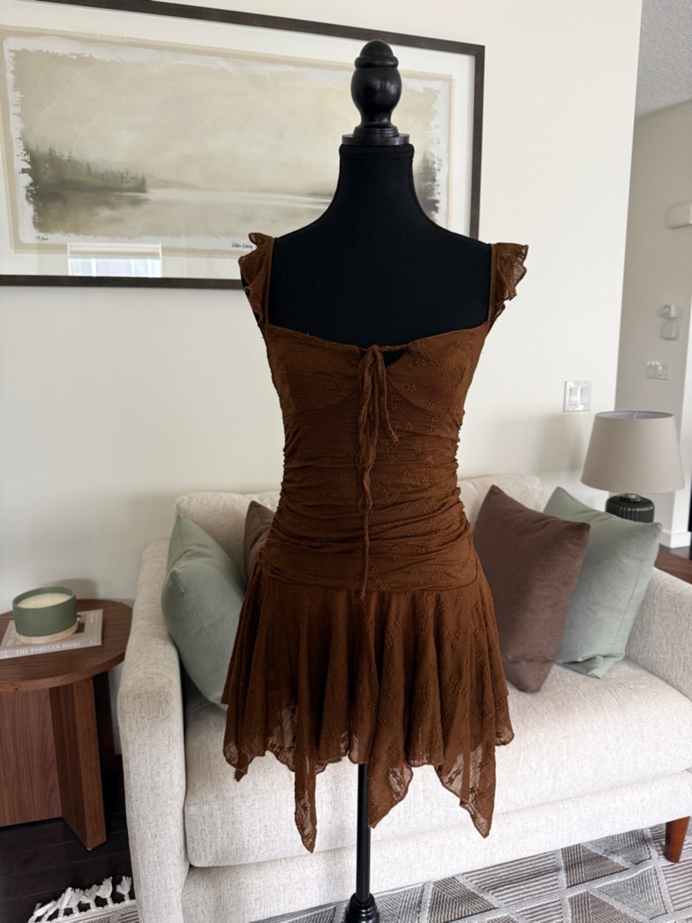 Brown Ruched Mini Dress - Picture 4 of 5